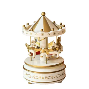 White gold carousel music box elegant home decoration desktop ornament holiday gift