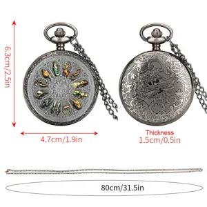 Vintage quartz pocket watch featuring 12 zodiac signs dial and embossed floral back case.