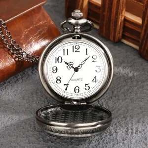 Vintage quartz pocket watch with arabic numerals white dial classic retro timepiece accessory