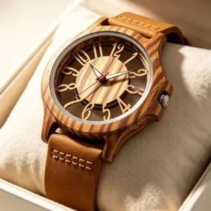 Men Wooden Watch Hollow Transparent Wood Dial Quartz Wristwatch Genuine Leather Strap Casual Eco Friendly Wrist Watch Gift