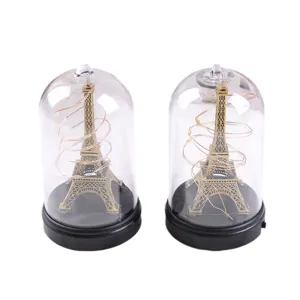 Vintage Eiffel Tower LED night light glass dome romantic student gift home decor ornament.