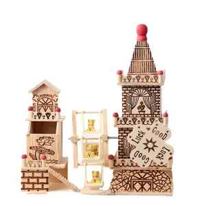 3D wooden puzzle castle music box DIY building block toy creative birthday gift for students.