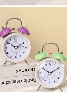 4 Zoll Metall Doppelglocken Wecker fur Schlafzimmer, lauter und leiser Nachttischuhr.
