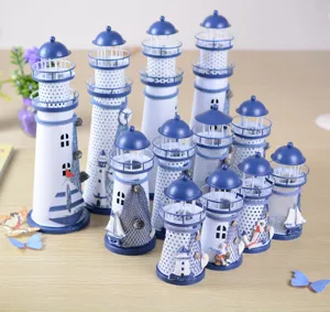 Ornamenti per fari in metallo in stile mediterraneo, set di decorazioni nautiche da tavolo.