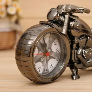 Metalen motorfiets wekker gunmetal creatief cadeautje bureau decoratie klok uniek