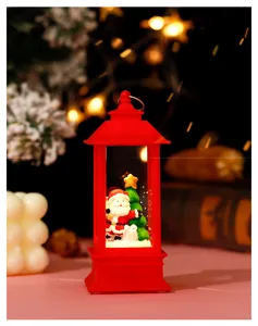 Christmas glowing lantern detail view showcasing Santa Claus and festive decor elements.