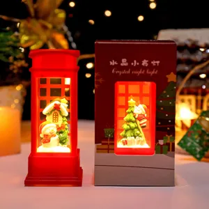 Christmas Telephone Booth LED Night Light with Snowman Desktop Ornament Festive Gift