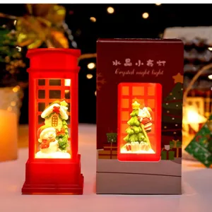 Christmas glowing night light, red phone booth snow figurine desktop decoration gift.