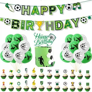 Soccer theme birthday party decoration set with banners balloons and cake toppers for kids