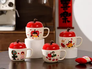 Tazza in ceramica a forma di mela con coperchio, simpatico design di ragazza, ottimo regalo.