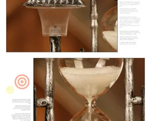 Vintage European retro style hourglass ornament with white sand and resin stand for home decor.
