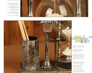 European vintage resin hourglass pen holder ornament desktop decor creative gift for students.