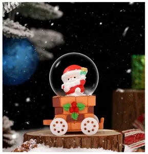 Weihnachten Mini Schneekugel Weihnachtsmann Zug Harz Dekoration Detailansicht Feiertag.