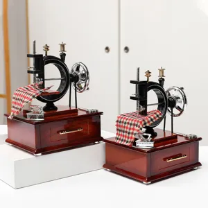 Vintage sewing machine music box decorative piece gift for girls home desktop decor.