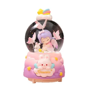 Cute anime angel crystal ball music box desktop ornament for cute girls birthday gift