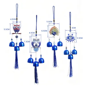 Turkish blue evil eye wind chime metal owl peacock pendant home room door hanging decor