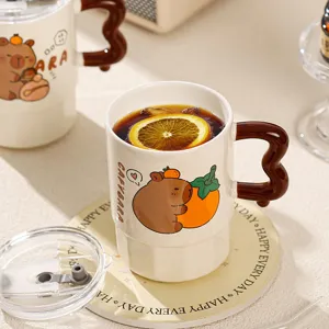 Cute capybara ceramic mug with handle large capacity coffee cup ceramic drinkware gift