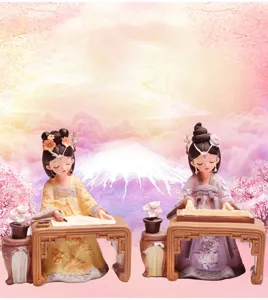 Resin Hanfu girl figurine ornament, traditional Chinese style craft decor for desk and gift.