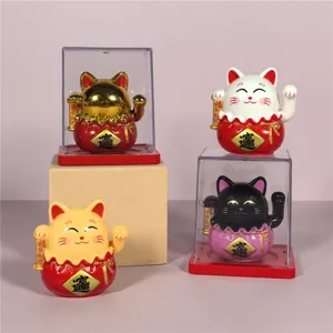 Simpatica statuetta gatto portafortuna solare per cruscotto auto e decorazione della casa.