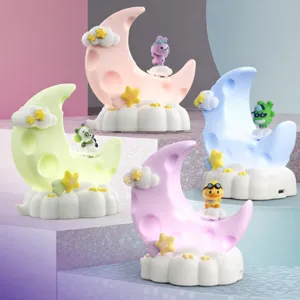 LED Cartoon Moon Night Light Cute Pet Bedside Table Lamp USB Rechargeable Bedroom Atmosphere Decor Gift