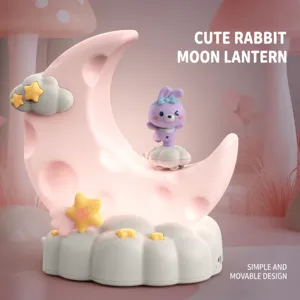 Cute rabbit moon night light LED bedside ambient lamp nursery room decorative gift