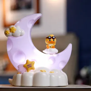 Cute Duck Moon Night Light Resin Bedside Lamp Warm Atmosphere Nightlight Gift for Kids