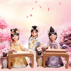 Traditional Chinese Hanfu girl resin figurines desktop ornaments creative home decor gifts set
