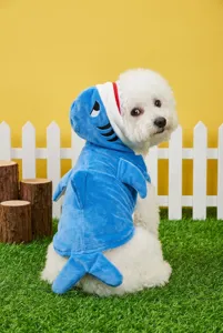 Cute pet dog cat autumn winter warm 3D shark costume hoodie apparel for Halloween party daily wear
