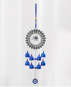 Campanello eolico in metallo elefante occhio blu turco decorazione sospesa per stanza