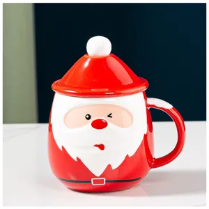 Christmas Santa Claus ceramic mug with lid festive cute coffee cup holiday gift for friends