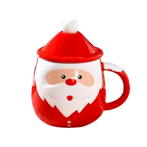 Festive Santa Claus ceramic coffee mug with red hat lid cute Christmas gift water cup