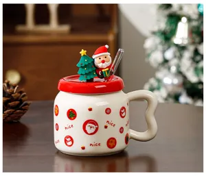 Tasse en céramique de Noël créative avec couvercle Père Noël et cuillère, cadeau idéal.