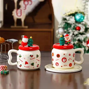 Tasse à café en céramique de Noël avec couvercle cuillère paille joli mug cadeau