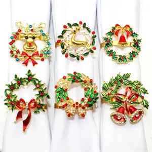 Weihnachten Serviettenringe Set Legierung Strass Kranz Glocke Hirsch Tischdeko Festliche Party Esstisch Zubehör