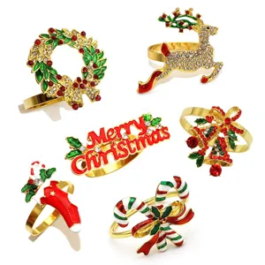 Lot de 6 ronds de serviette de Noël strass dorés décoration de table de fête chic