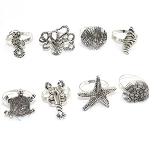8pcs Ocean Theme Metal Napkin Rings Seahorse Octopus Starfish Beach Table Decor Set