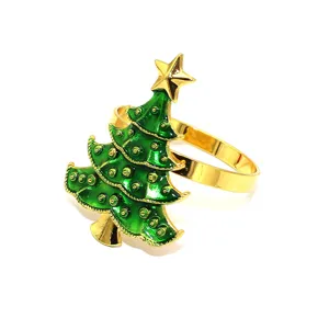Weihnachtsbaum Serviettenring gruen gold Legierung Urlaubs-Tischdekoration Halter
