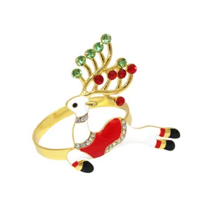 Christmas rhinestone elk napkin ring metal deer napkin buckle for holiday party table decor.