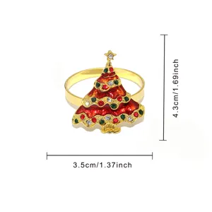 Anello portatovagliolo albero di Natale con strass colorati, decorazione tavola oro per feste.