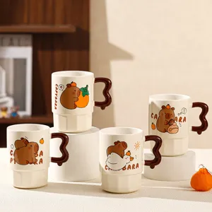 Cute capybara ceramic coffee mug set with creative handle, perfect for home daily use and gifts.