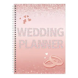 Rose gold glitter wedding planner notebook cover detail showing diamond letters.