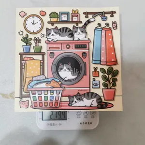 Cute cartoon cat laundry illustration page, colorful design for kids coloring book.