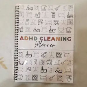 Agenda per la pulizia ADHD taccuino con checklist di faccende domestiche e icone.