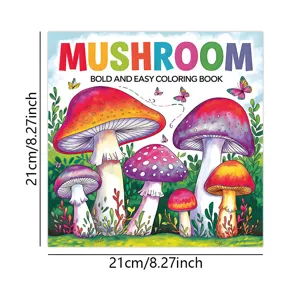 Bold and easy mushroom coloring book for kids and adults stress relief relaxation drawing.
