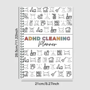 Quaderno planner per le pulizie ADHD con rilegatura a spirale e checklist delle faccende domestiche.