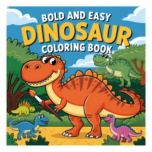 Detailed cover view of the bold and easy dinosaur coloring book with cute cartoon illustrations.