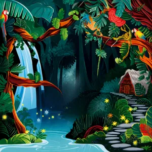 Adult coloring book detail showing jungle waterfall illustration, stress relief coloring page design.