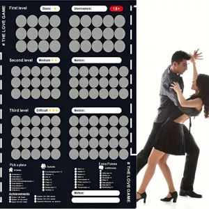 Romantic couple scratch off poster game, date night challenge activity card for lovers and adult fun.