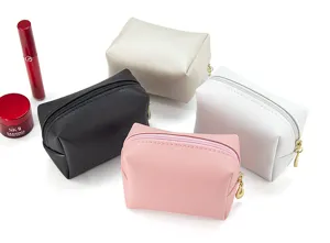 Portable waterproof PU leather cosmetic bag multi-color travel storage pouch detail view.