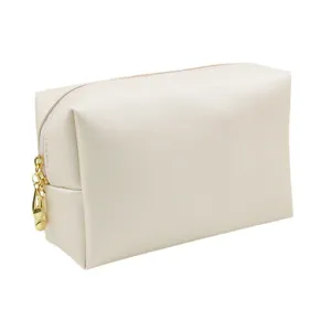 Portable PU leather cosmetic bag for women, waterproof square travel makeup organizer.